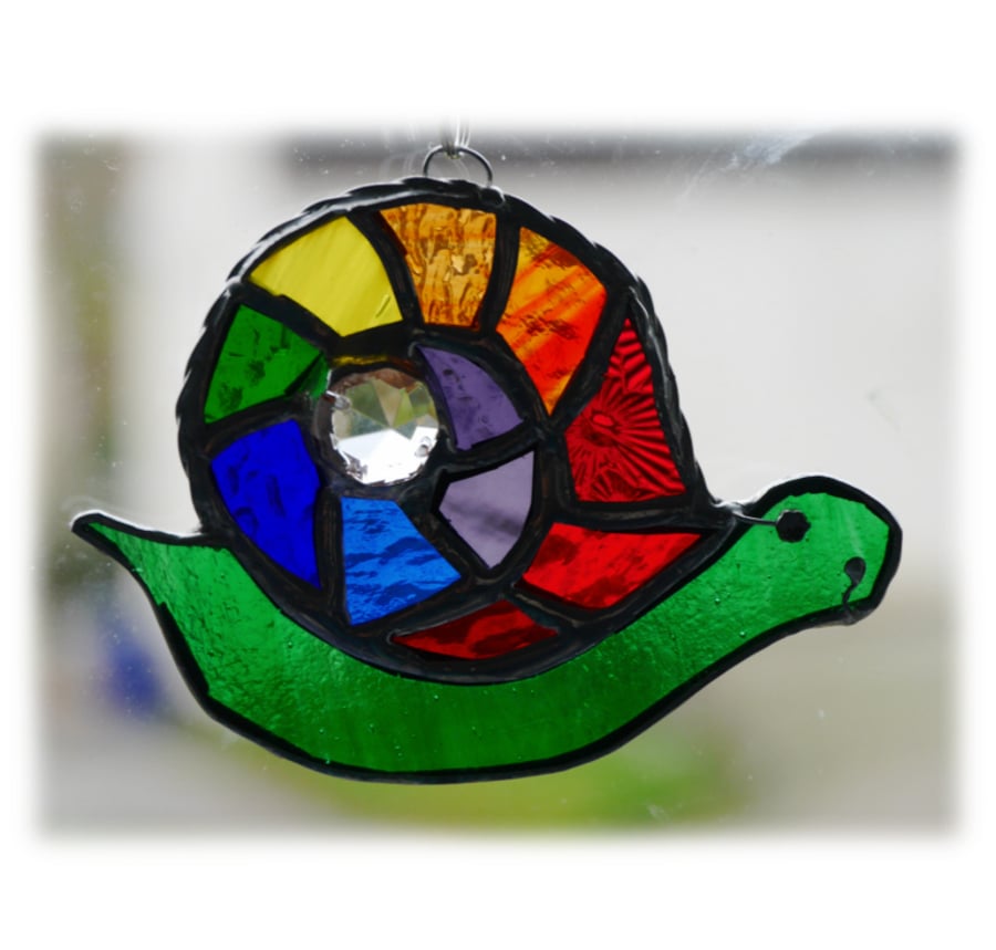 RESERVED Snail Suncatcher Stained Glass Handmade Rainbow 006
