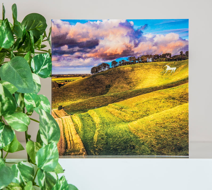 Cherhill White Horse Wiltshire Blank Greeting Card summer sunset landscape view 