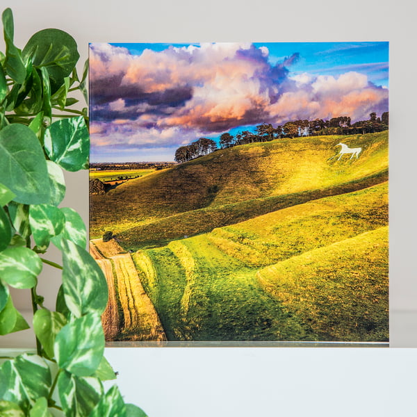 Cherhill White Horse Wiltshire Blank Greeting Card summer sunset landscape view 