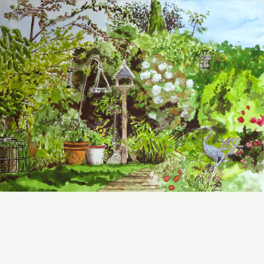 Scene In My Garden. Original watercolour.