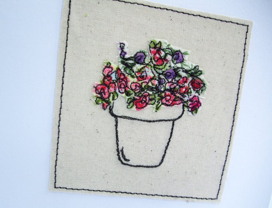 Embroidered Flower Pot - Birthday Card