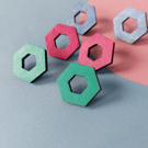Open Hexagon Stud earrings in colourful painted wood