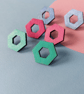 Open Hexagon Stud earrings in colourful painted wood - Image 1