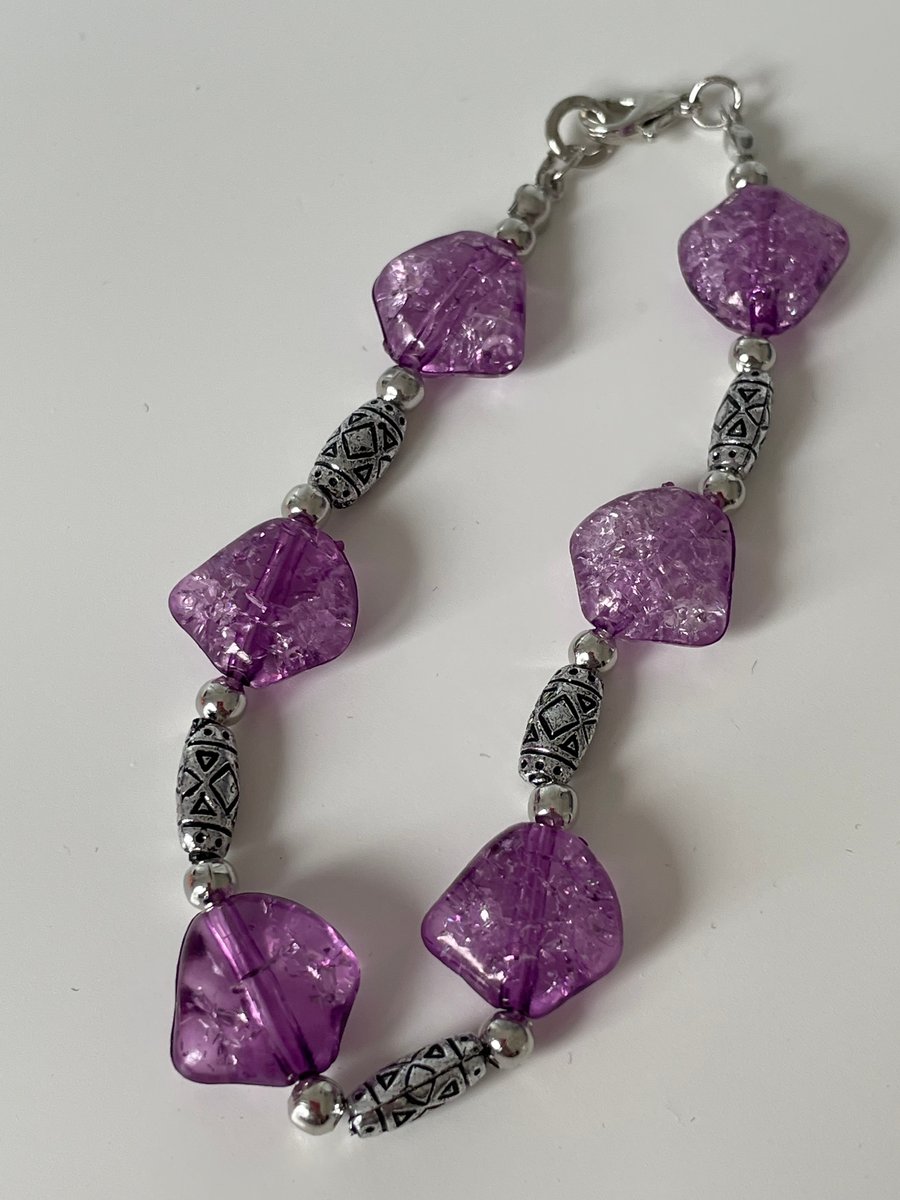 Handmade Purple and Silver Bracelet