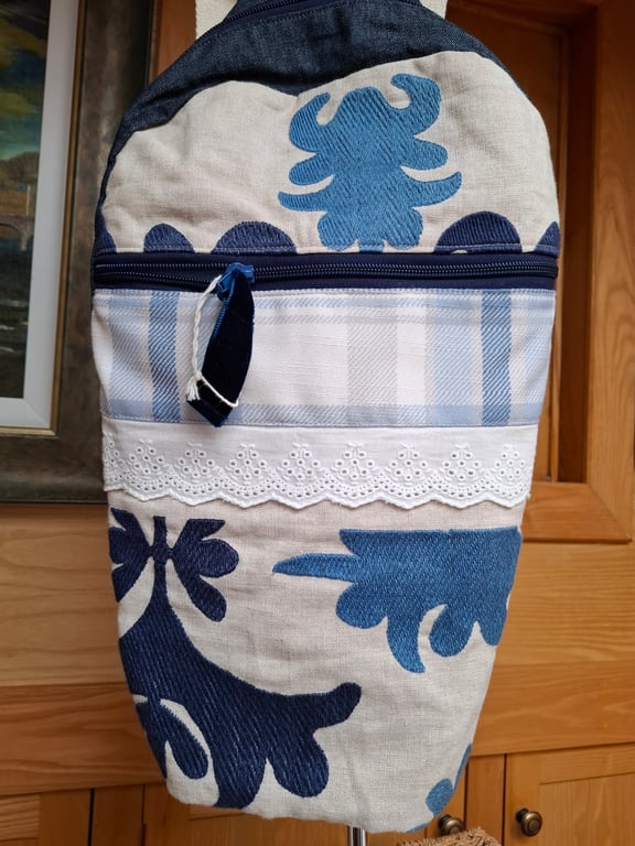 Denim and linen backpack