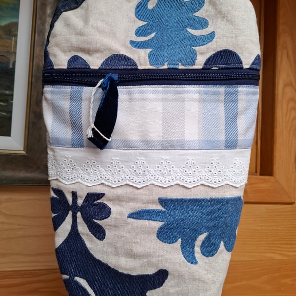 Denim and linen backpack
