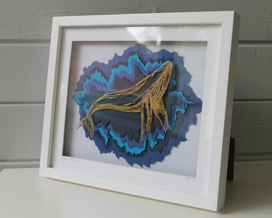Golden Whale - a layered papercut sketch