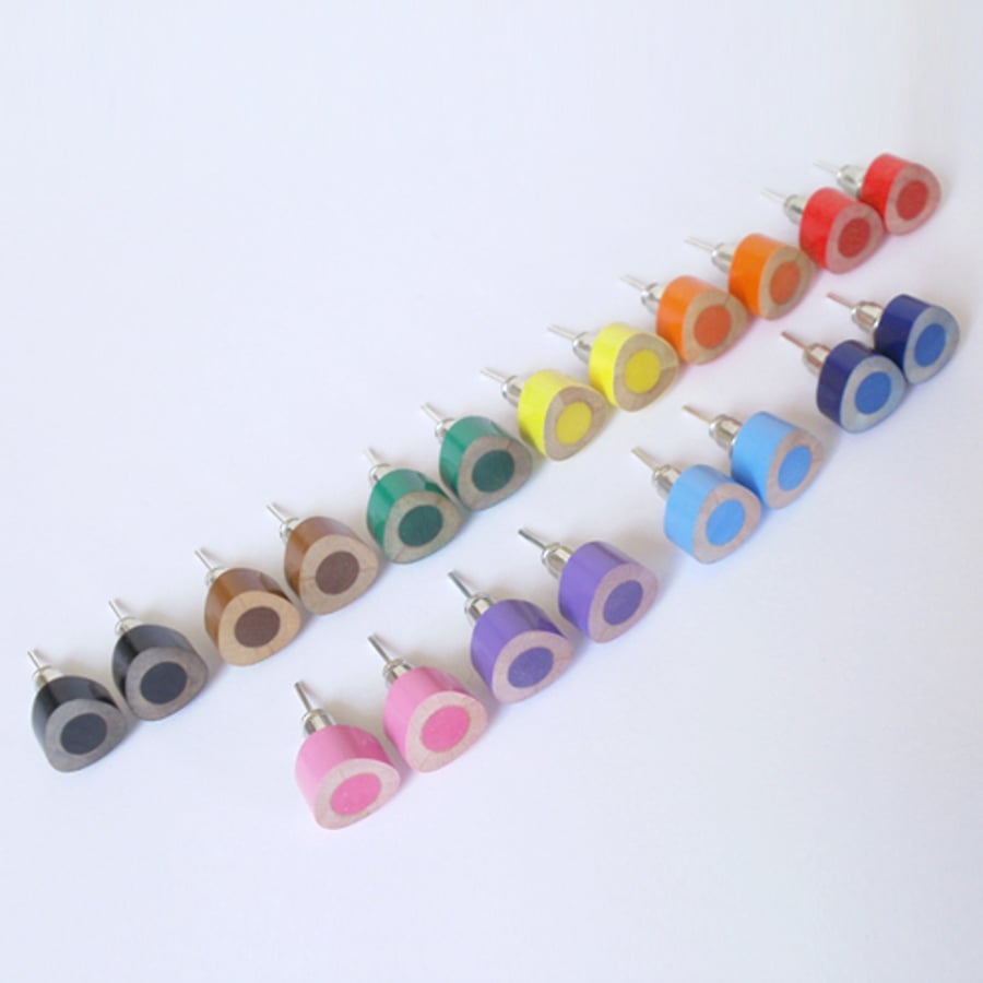 colour pencil earring studs, the triangle version in candy colors