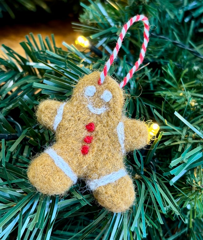 Needlefelted wool hanging gingerbread man Christmas decoration