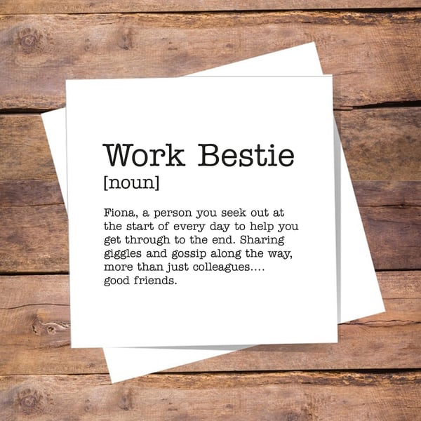 Work Bestie Personalised Definition Card, Work Colleague Birthday. Free delivery