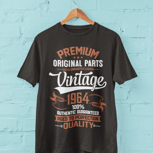 Funny 60th Birthday T Shirt 2024 Premium Quality Original Parts Vintage 1964 Age