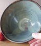 Textured conical stoneware pottery bowl in blue with incised pattern  - Image 4