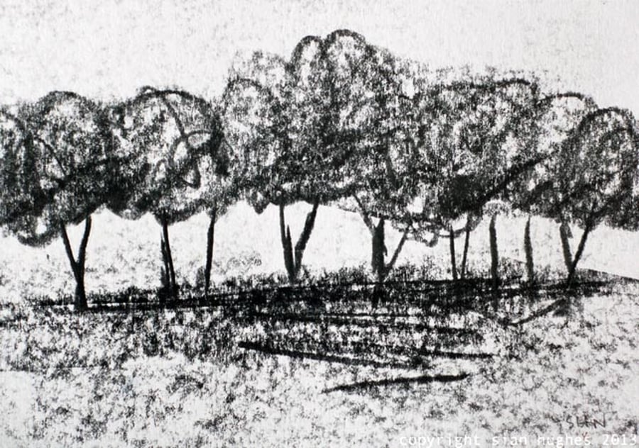 Tree line graphite drawing - original Peak District art