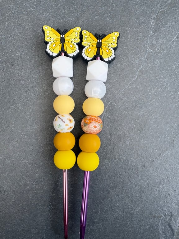 Butterfly silicone beaded crochet hook yellow 