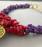 Chunky Amethyst & Red Coral Gold Filigree Heart Gemstone Chip Choker Necklace - Image 6