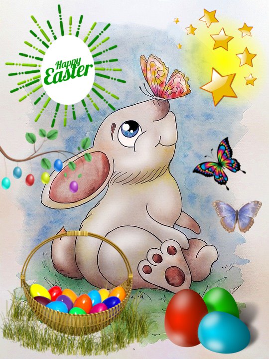 Bunny with Eggs Easter Greeting Card A5 Size 