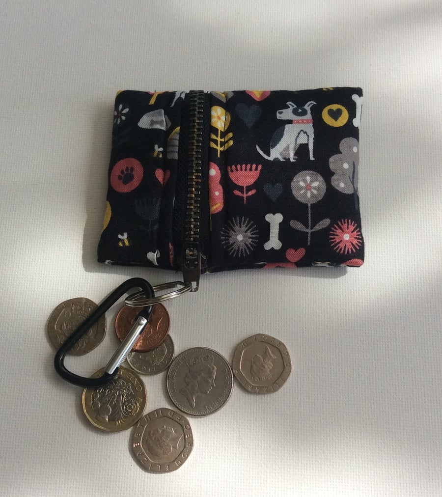 Fabric, zipped key ring purse, small coin purse