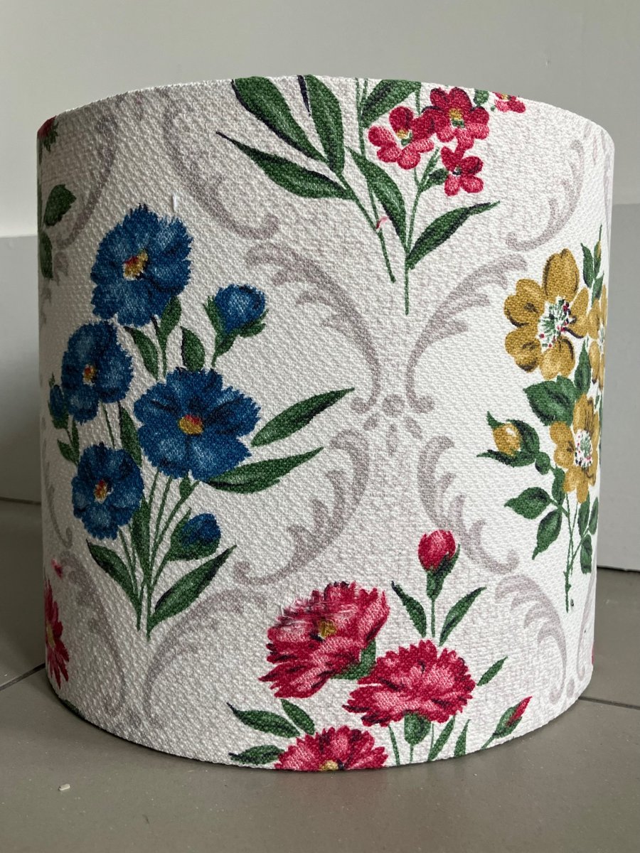 New drum lampshade covered with genuine vintage barkcloth fabric from the 1960's