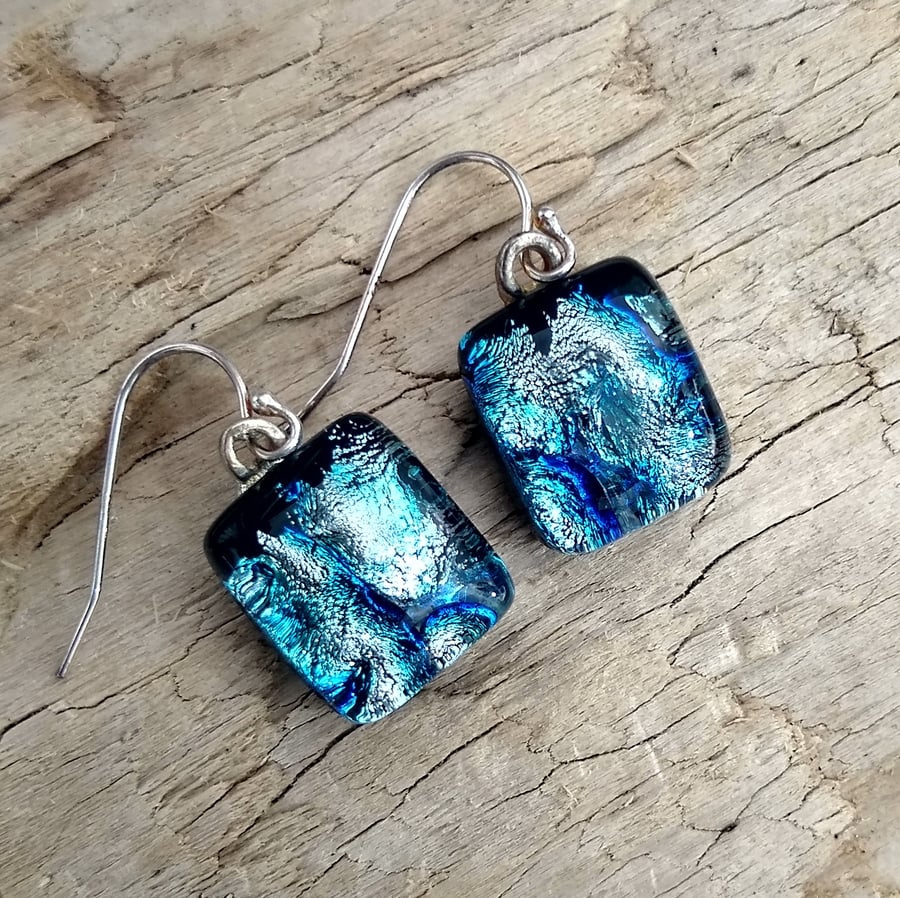 Silver Ripple fused glass earrings