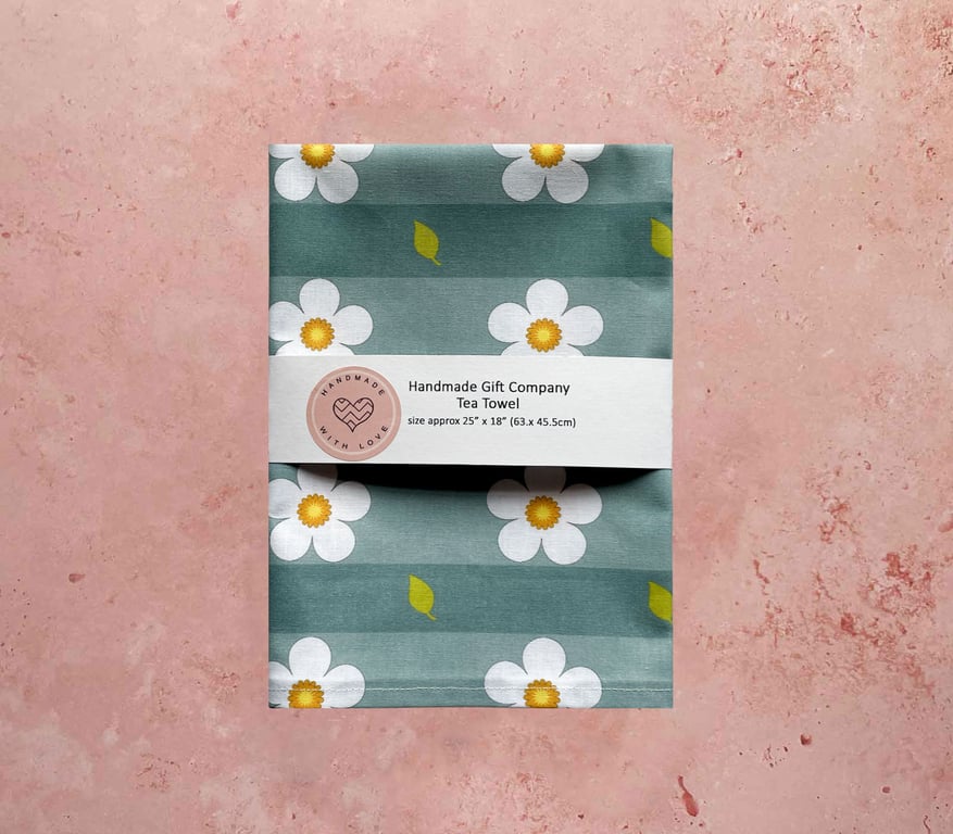 Fabric Handmade Pretty Cotton Tea Towel with a Large Daisy Design