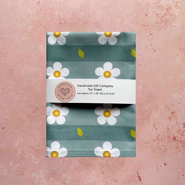 Fabric Handmade Pretty Cotton Tea Towel with a Large Daisy Design