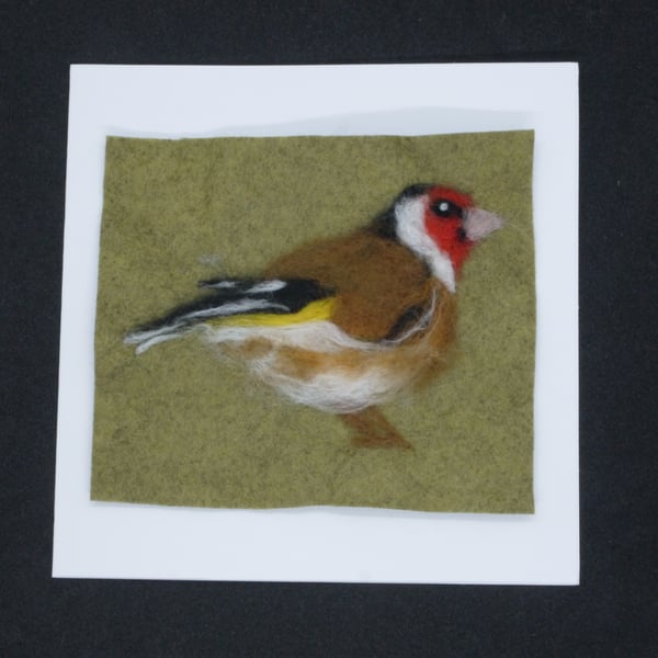 Handmade needle felted Goldfinch greetings card