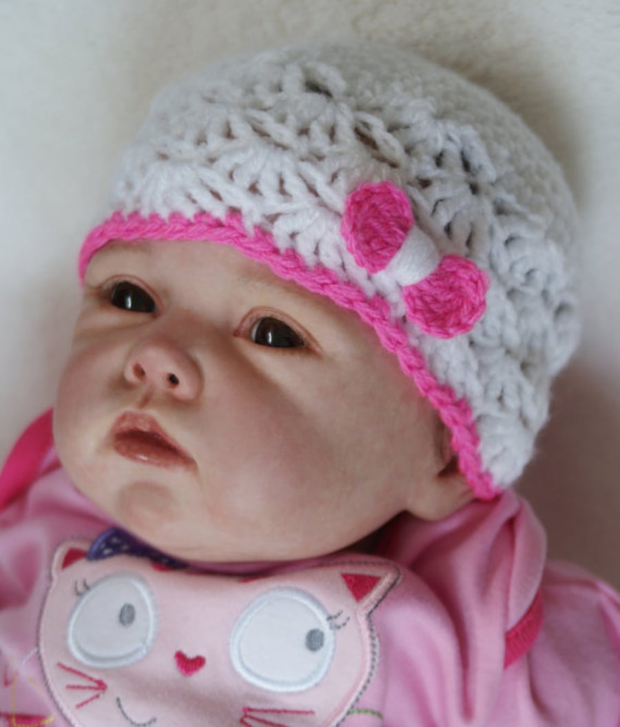 Newborn to 9 Months Sizes Baby Girl Hat, Newborn Bow Hat 