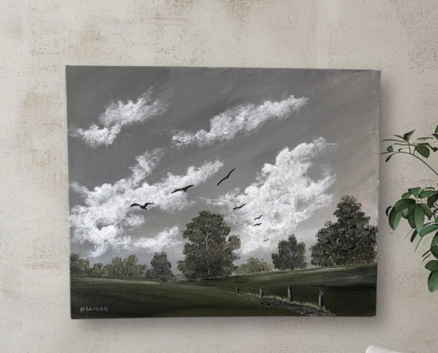 Original acrylic landscape painting  on canvas board