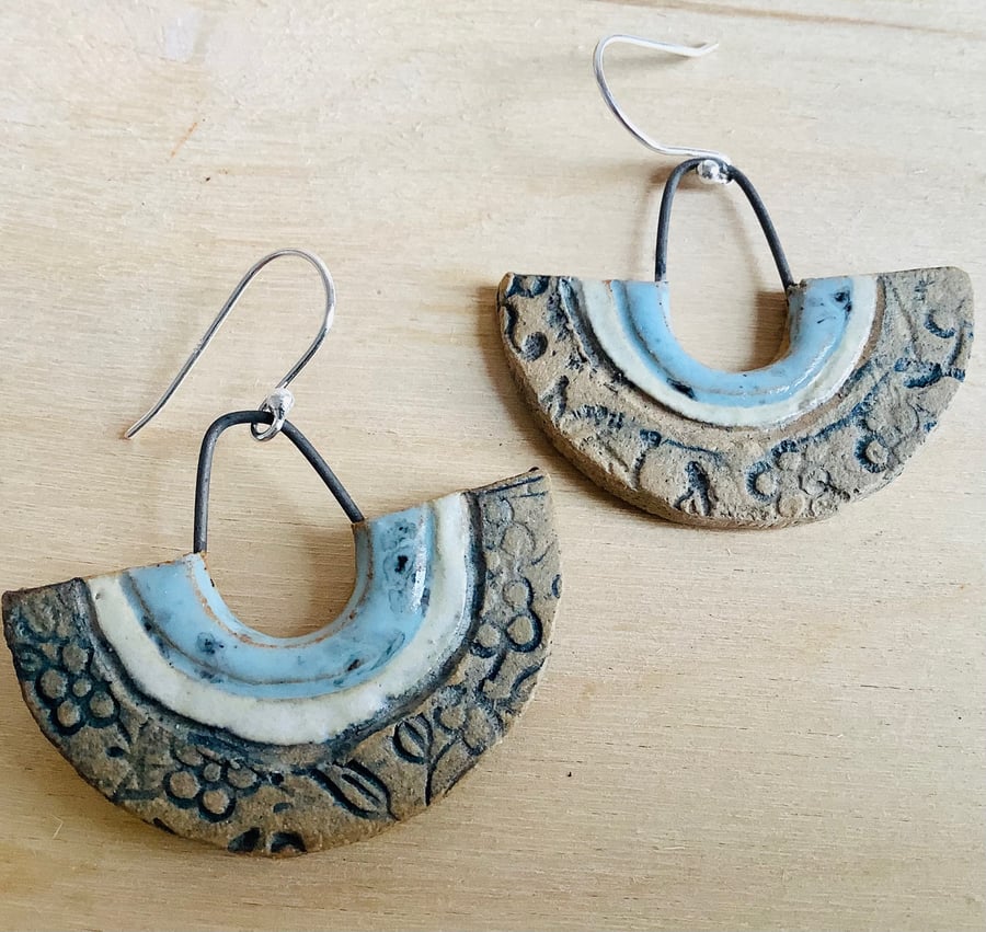 Fan earrings with sterling silver hooks