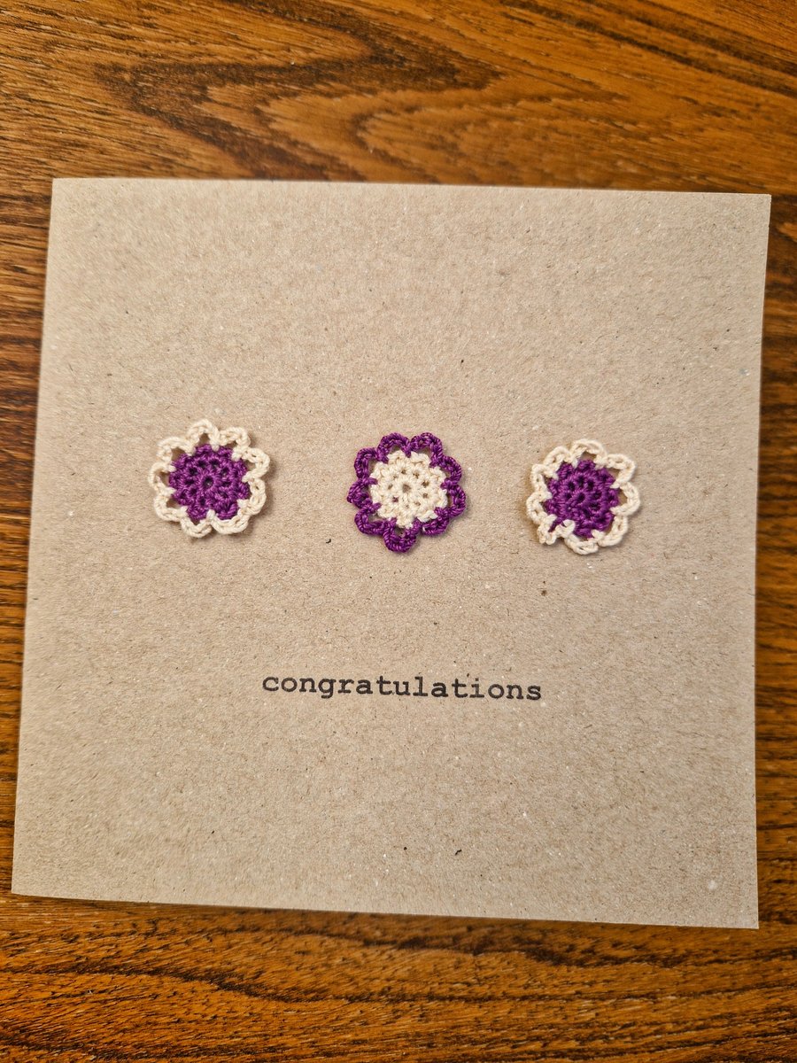Congratulations Card - Flowers - Handmade Crochet Card