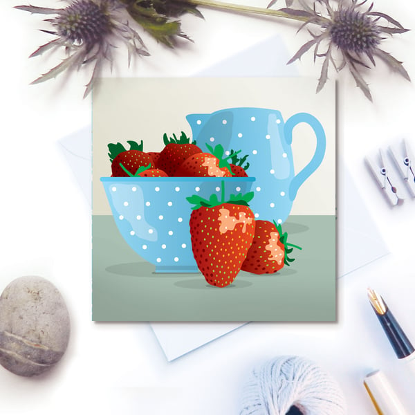 Strawberries and Cream Greetings Card - Summer, birthday, blank