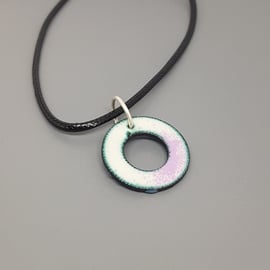 Mottled Pink on White Tear Drop Enamelled Pendant