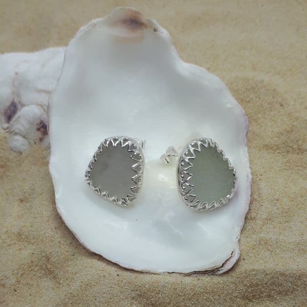 Sea glass and silver studs - Seconds Sunday 