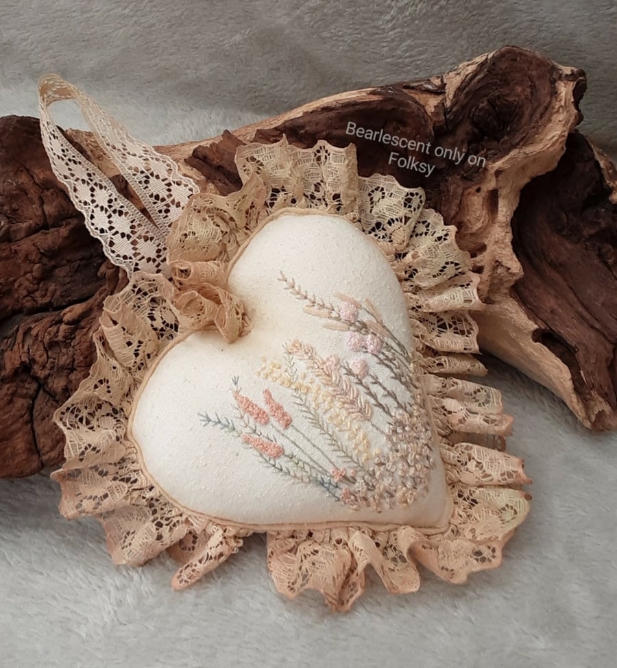 Hanging heart, hand embroidered love heart, wedding keepsake gift