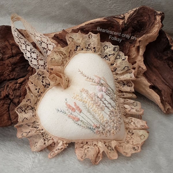 Hanging heart, hand embroidered love heart, wedding keepsake gift