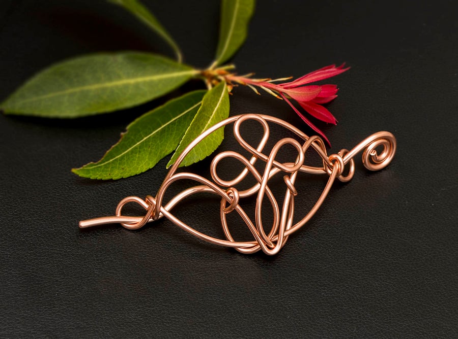 Handmade Celtic Copper Hair Bun Slide – Hair Brooch & Barrette ,gift for women
