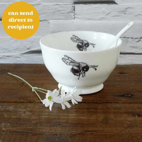 Small Ceramic Bee Bowl with Spoon