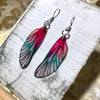 Dark Pink Green Sterling Silver Fairy Wing Earrings