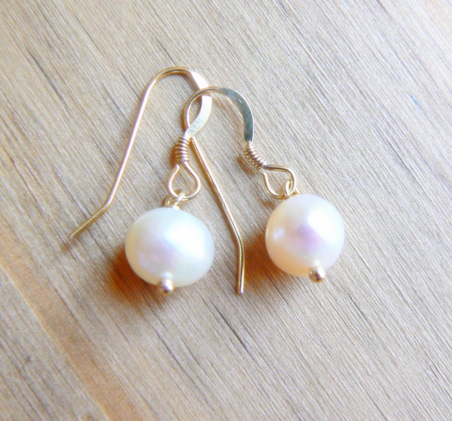 14K Gold Filled and Ivory Freshwater Pearl Drop Earrings