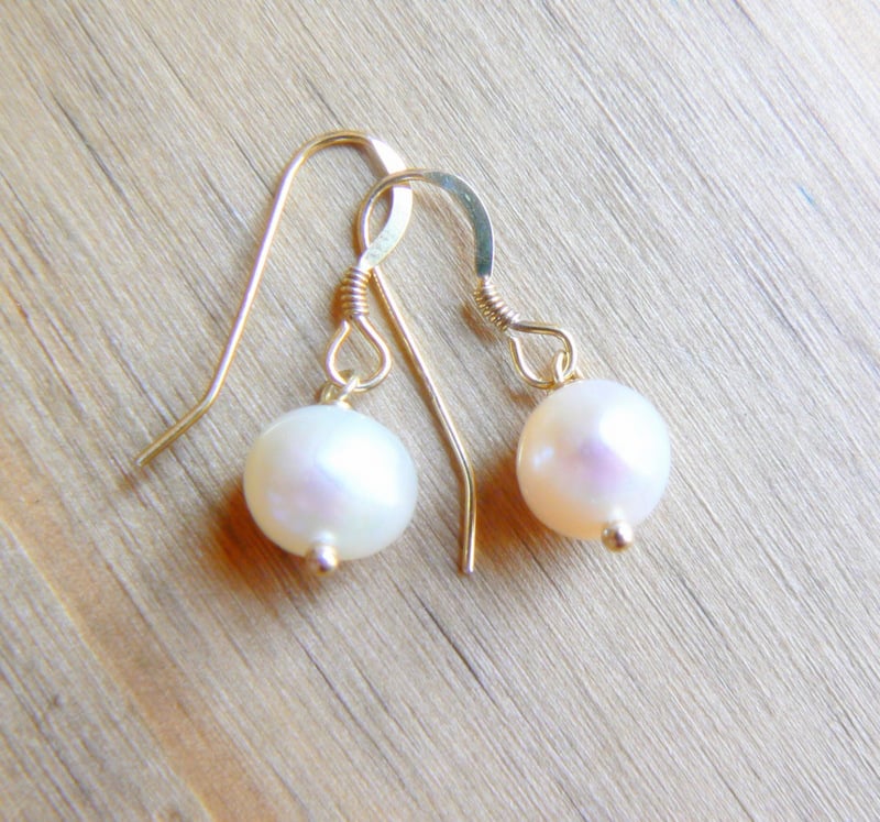 14K Gold Filled and Ivory Freshwater Pearl Drop Earrings