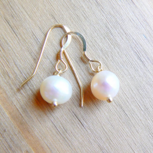 14K Gold Filled and Ivory Freshwater Pearl Drop Earrings