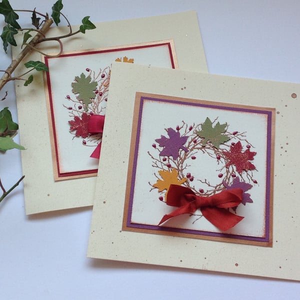 GREETINGS CARDS   ( pack of 2  , blank ) ' Autumn Wreath'