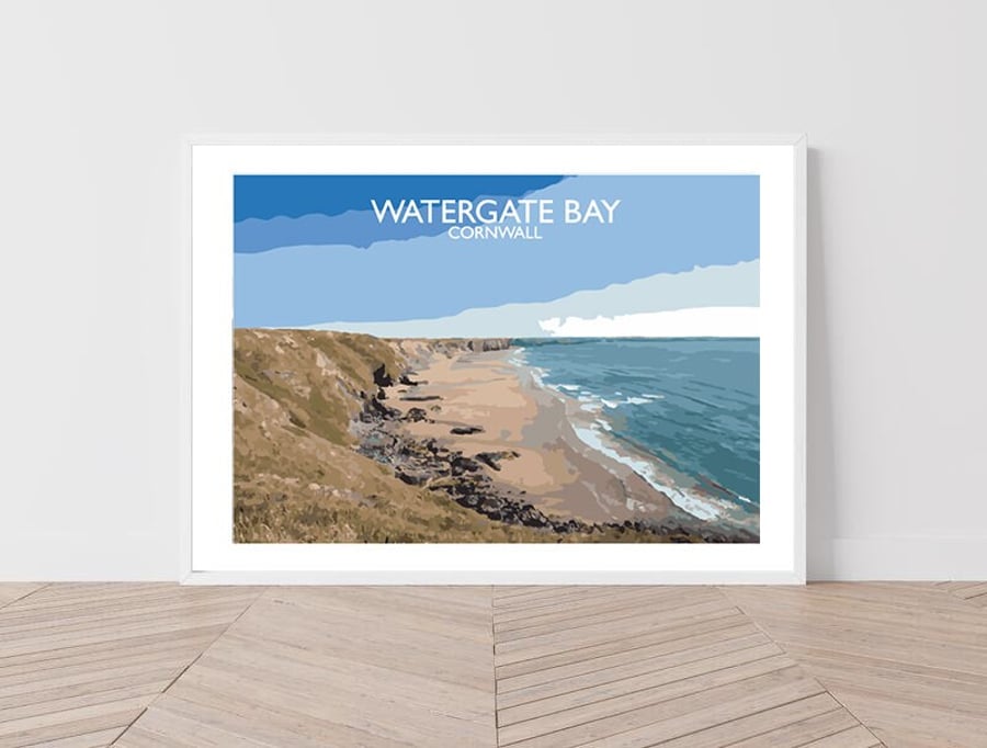 Watergate Bay, Cornwall Art Print Travel Poster Railway Poster Salty Seas Origin