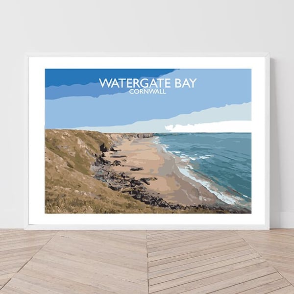 Watergate Bay, Cornwall Art Print Travel Poster Railway Poster Salty Seas Origin