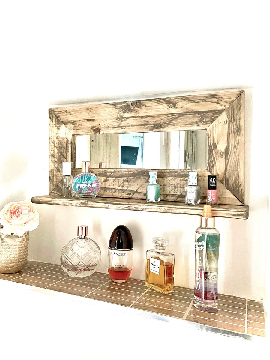 Mirror with Solid Timber Frame. Old Wood Finished in Soft Driftwood. Rectangular
