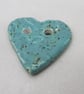 Medium Eggshell Blue Leaf Sprig Texture Heart Shaped Ceramic Button - Image 2