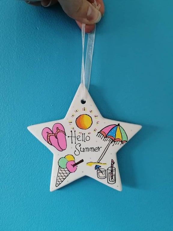 Hello Summer ceramic decoration, star ceramic, Summer decor, Summer party decor