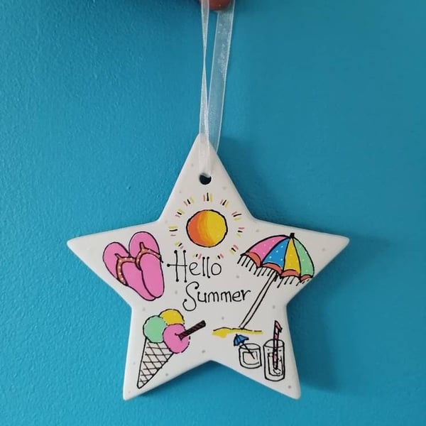 Hello Summer ceramic decoration, star ceramic, Summer decor, Summer party decor