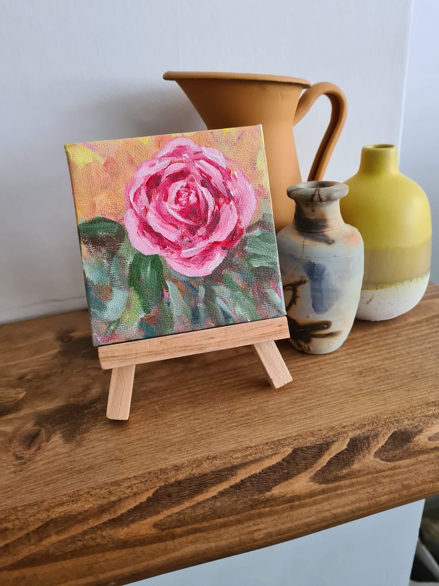 Mini art on canvas rose original art acrylic painting home decor