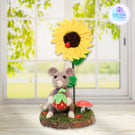 Crochet mouse and sunflower sculpture. Mouse ornament. Mouse decoration.